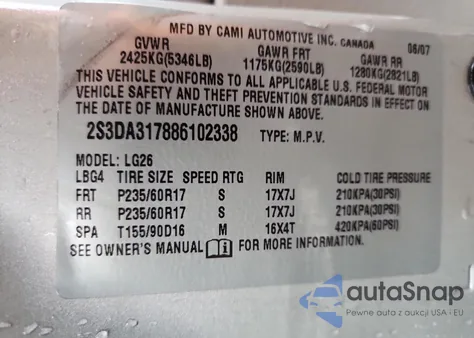 2008 Suzuki Xl7 Luxury из США, поврежденный, VIN 2S3DA317886102338